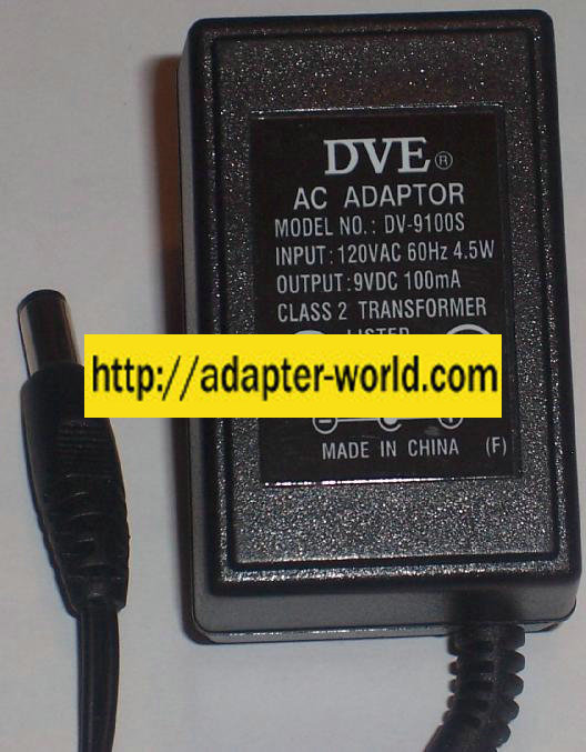 DVE DV-9100S AC ADAPTER 9VDC 100mA 4.5W POWER SUPPLY